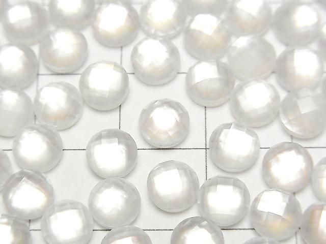 White Shell x Crystal AAA - Round Faceted Cabochon 6x6mm 3pcs