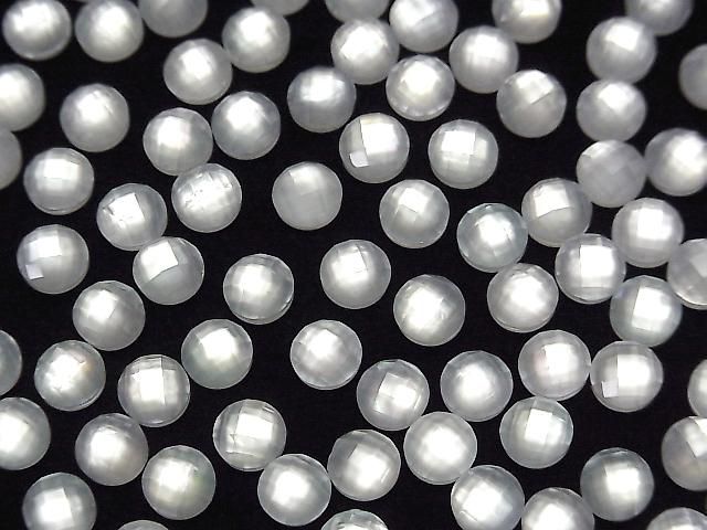 White Shell x Crystal AAA - Round Faceted Cabochon 6x6mm 3pcs