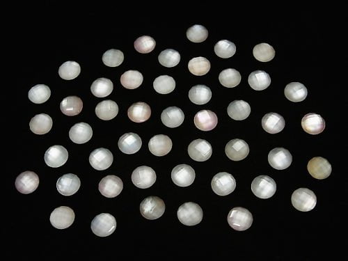 Pink Shell x Crystal AAA- Round Faceted Cabochon 6mm 3pcs