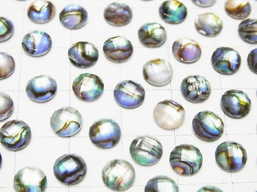 Abalone-Muschel x Kristall AAA- runder facettierter Cabochon 6x6mm 3 Stk