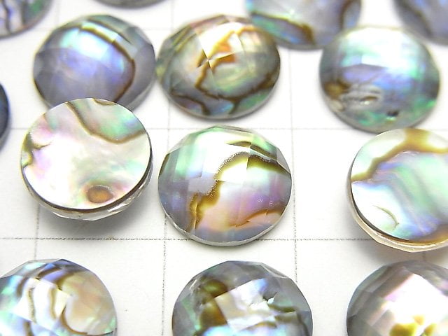 Abalone-Muschel x Kristall AAA- runder facettierter Cabochon 10x10mm 3 Stk