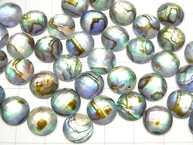 Abalone-Muschel x Kristall AAA- runder facettierter Cabochon 10x10mm 3 Stk