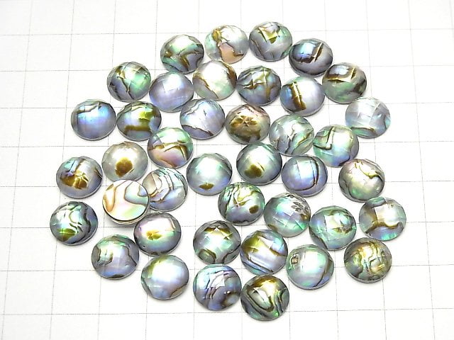 Abalone-Muschel x Kristall AAA- runder facettierter Cabochon 10x10mm 3 Stk