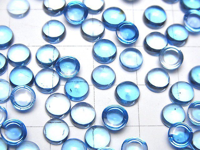 Hochwertiger Schweizer blauer Topas AAA runder Cabochon 6x6mm 2 Stück