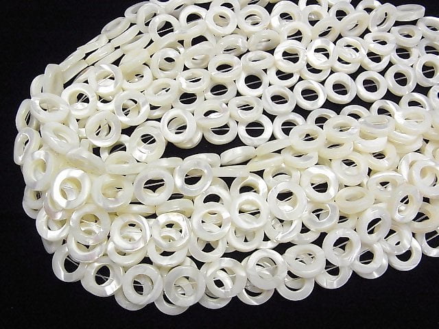 Muschelkern MOP Weiße Münze (Doughnut) 15 x 15 x 4 mm halb oder 1strang Perlen (ca. 15 Zoll / 36 cm)