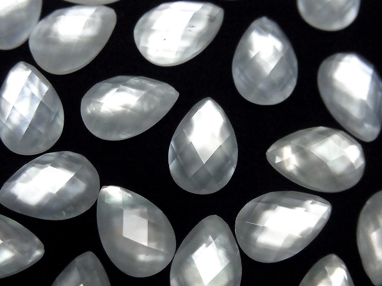 White Shell x Crystal AAA- Pear Shape Faceted Cabochon 12x8mm 3pcs