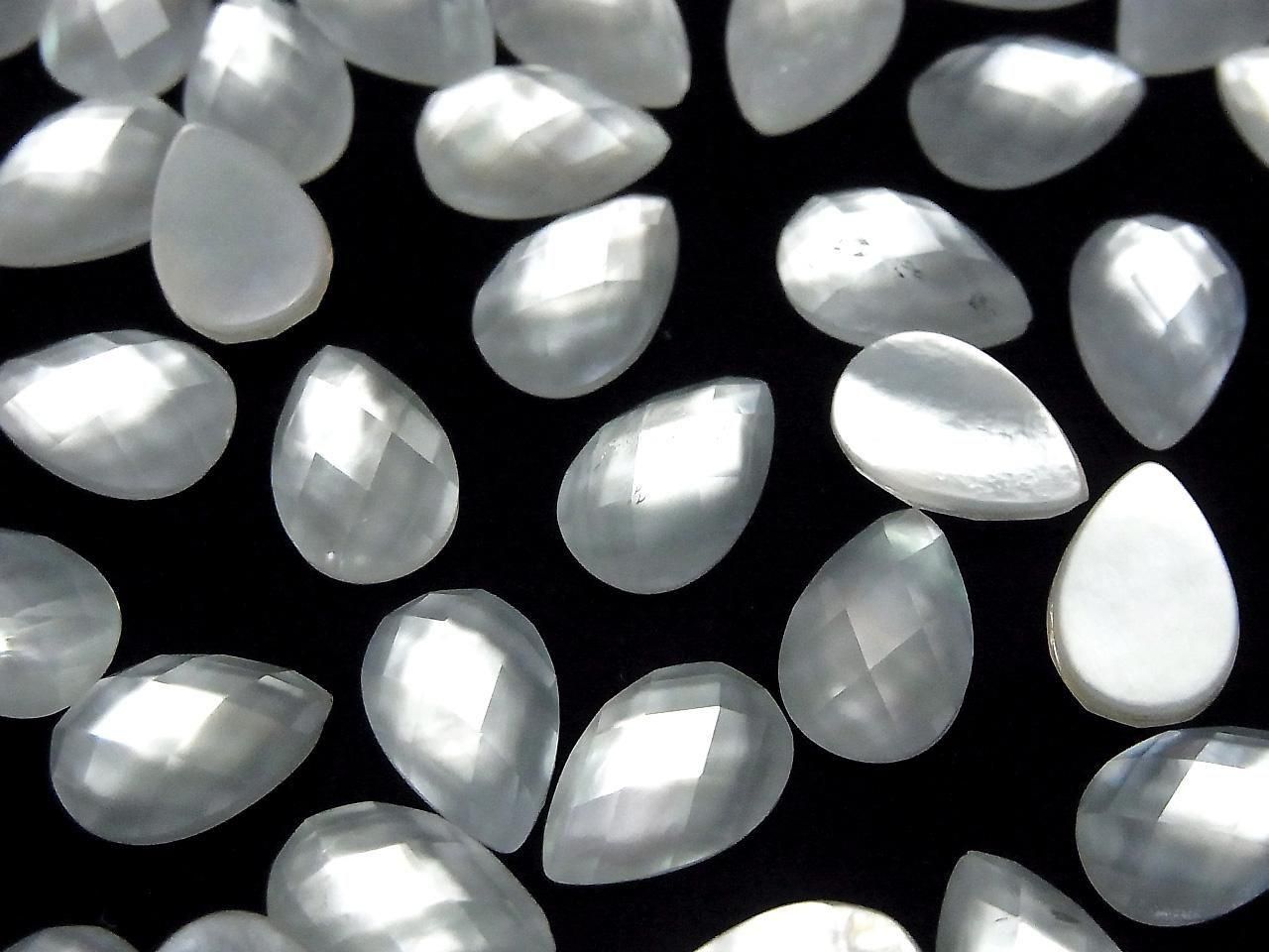 Weißes Muschel x Kristall AAA- Birnenform Facettierter Cabochon 12x8mm 3Stk
