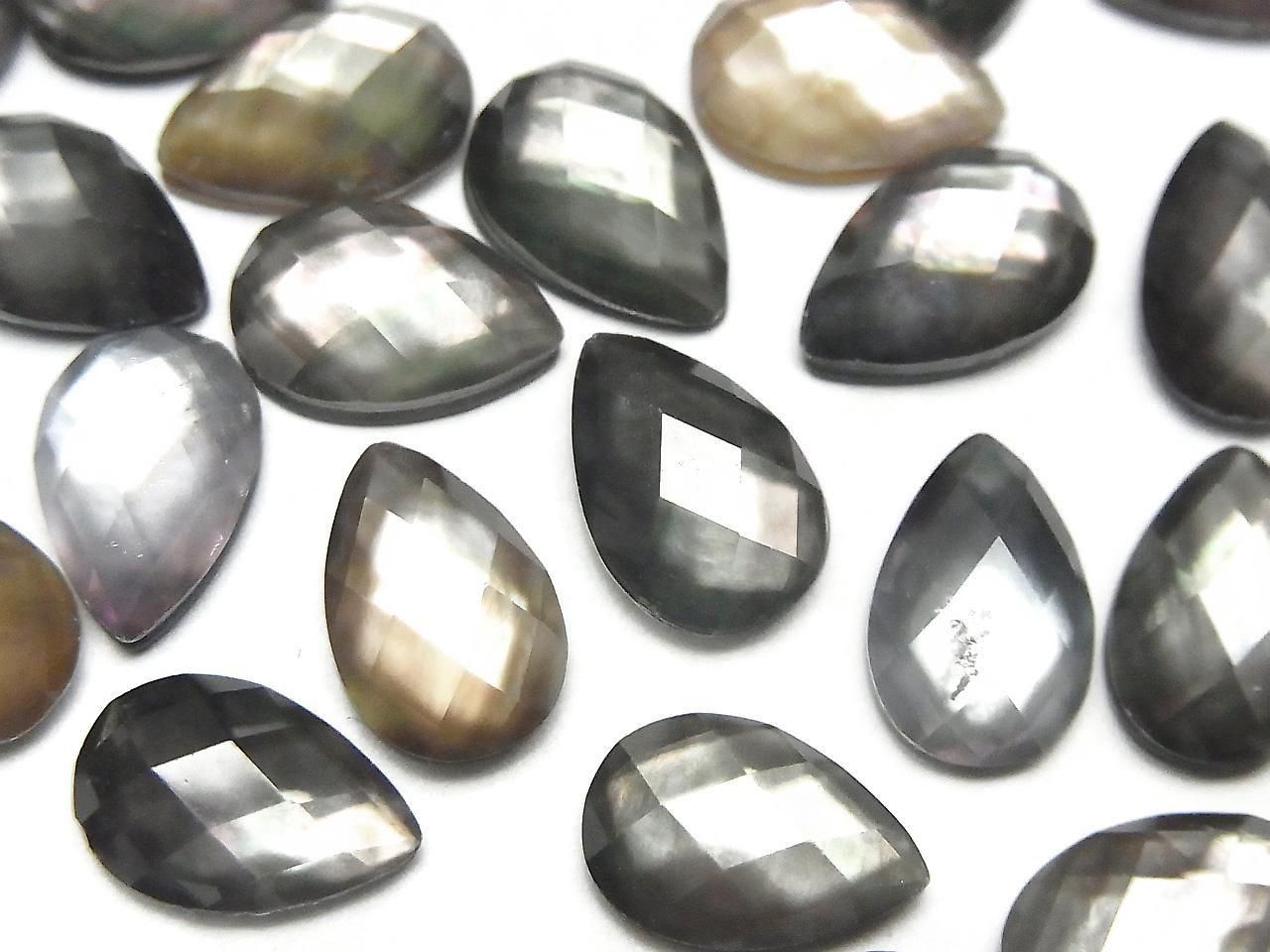 Coque noire x Quartz de cristal AAA - Cabochon facetté en forme de poire 12x8mm 3pcs
