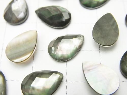 Black Shell x Crystal AAA- Pear Shape Faceted Cabochon 12x8mm 3pcs