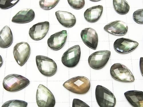Black Shell x Crystal AAA- Pear Shape Faceted Cabochon 12x8mm 3pcs