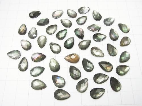 Black Shell x Crystal AAA- Pear Shape Faceted Cabochon 12x8mm 3pcs