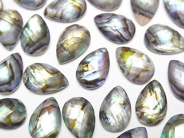Abalone-Muschel x Kristall AAA - Birnenform Facettierter Cabochon 12x8mm 3Stk