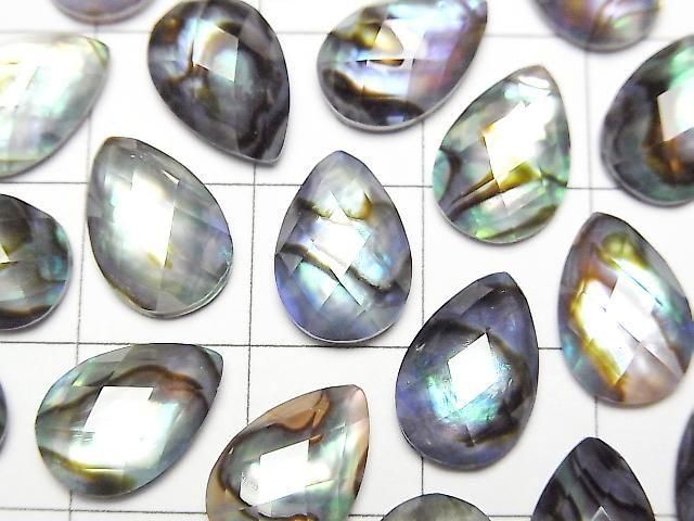 Abalone-Muschel x Kristall AAA - Birnenform Facettierter Cabochon 12x8mm 3Stk