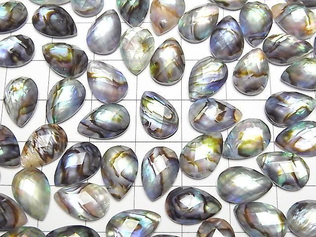 Abalone-Muschel x Kristall AAA - Birnenform Facettierter Cabochon 12x8mm 3Stk