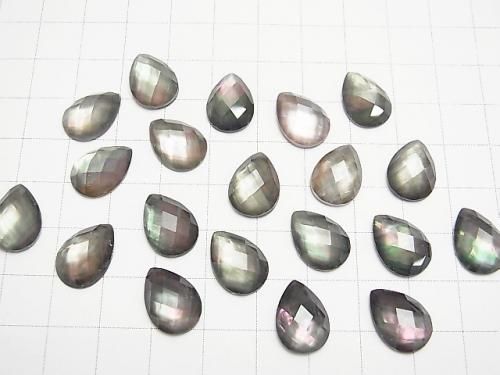 Coque noire x Quartz cristal AAA- Cabochon facetté en forme de poire 14x10mm 3pcs