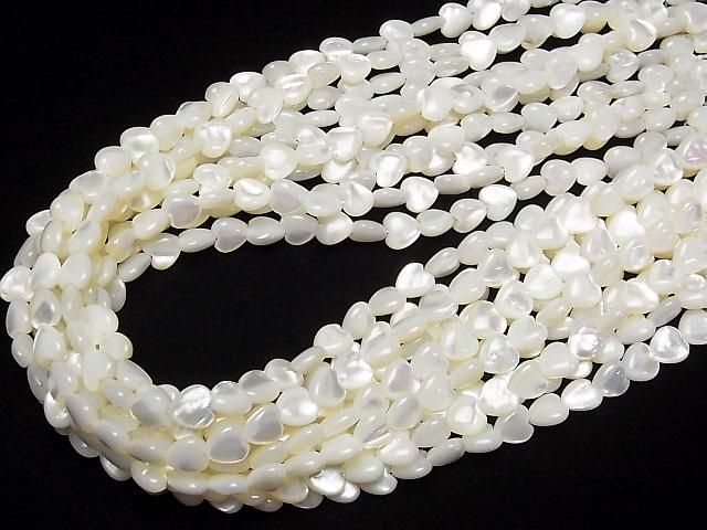 高品質白硨磲(銀唇牡蠣)AAA直孔心形8x8mm 1/4或1串珠子(約15英吋/38公分)