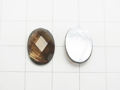 3pcs $11.79! White Shell xSmoky Crystal Quartz AAA Oval Faceted Cabochon 14x10 mm 3pcs