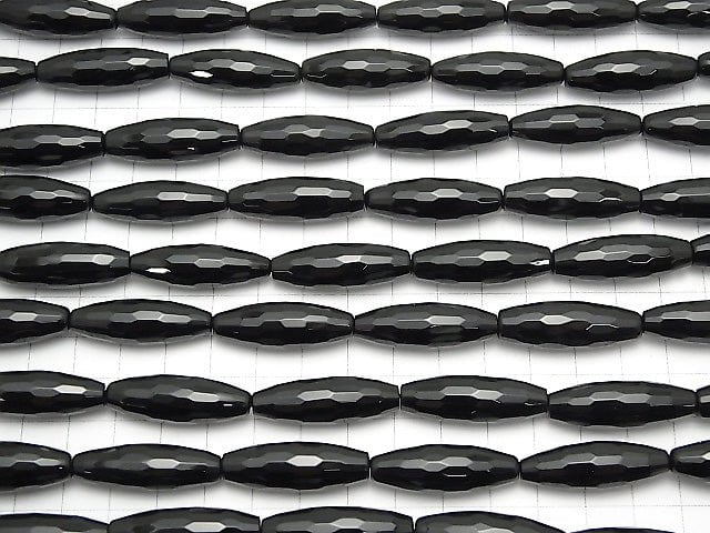 Onyx Faceted Rice 30x10x10mm half or 1strand beads (aprx.14inch/35cm)