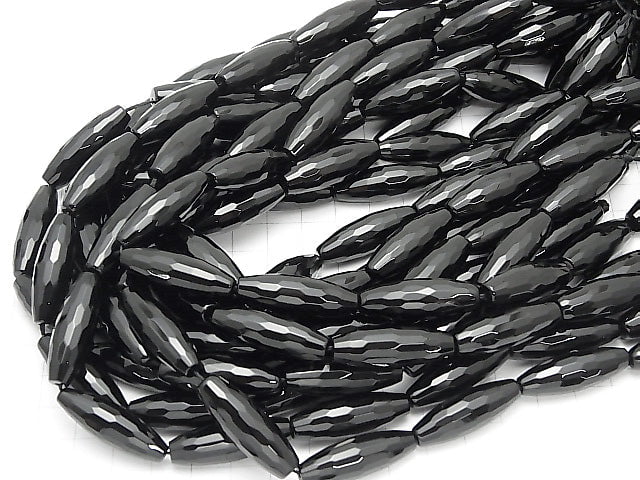 Onyx Faceted Rice 30x10x10mm half or 1strand beads (aprx.14inch/35cm)