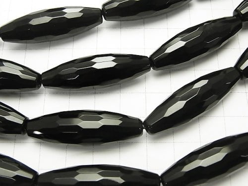 Onyx Faceted Rice 40x12x12mm half or 1strand beads (aprx.13inch/32cm)