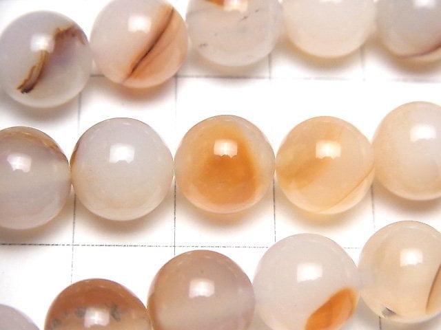Uruguay White & Orange Chalcedony Round 10mm 1strand beads (aprx.15inch / 37cm)