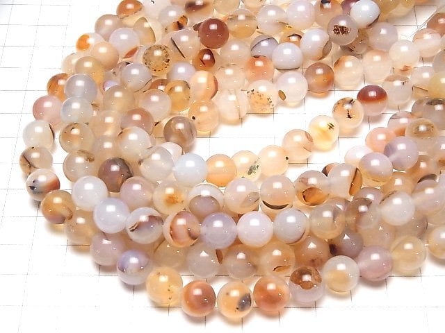 Uruguay White & Orange Chalcedony Round 10mm 1strand beads (aprx.15inch / 37cm)