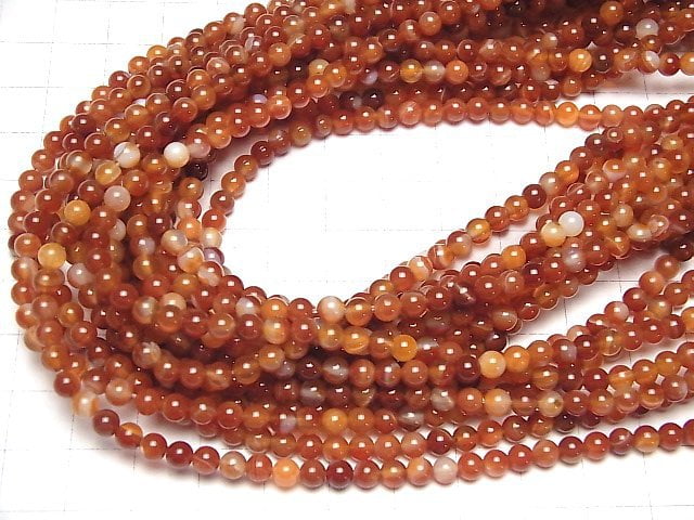 Karnelian, Sardonyx AAA- (Rote Augenachat) Rund 4mm 1 Strang Perlen (ca. 15 Zoll / 36 cm)