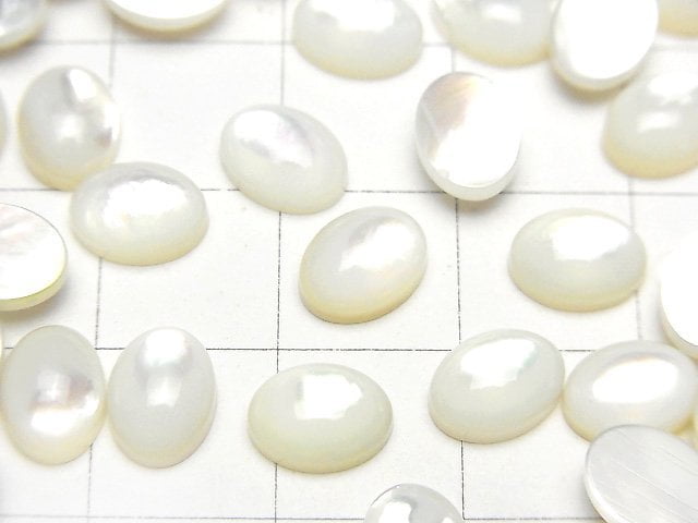 Hochwertige weiße Muschel (Silberlippen-Auster) AAA ovale Cabochon 8 x 6 mm 5 Stück