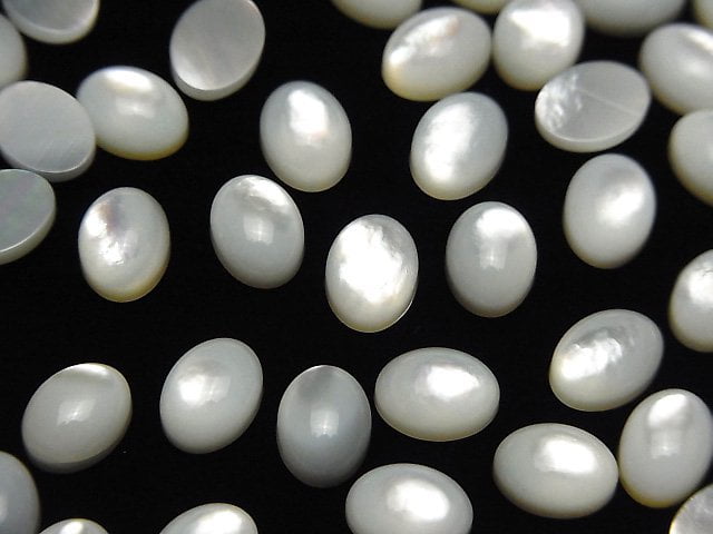 Hochwertige weiße Muschel (Silberlippen-Auster) AAA ovale Cabochon 8 x 6 mm 5 Stück