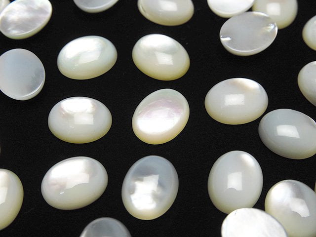 Hochwertige weiße Muschel (Silberlippen-Auster) AAA ovale Cabochon 10 x 8 mm 5 Stück