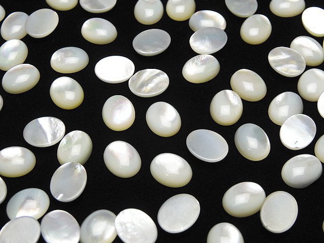 Hochwertige weiße Muschel (Silberlippen-Auster) AAA ovale Cabochon 10 x 8 mm 5 Stück