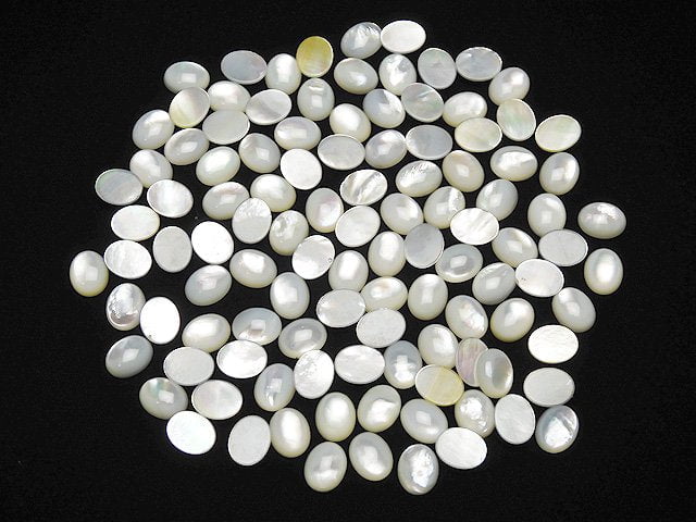 Hochwertige weiße Muschel (Silberlippen-Auster) AAA ovale Cabochon 10 x 8 mm 5 Stück