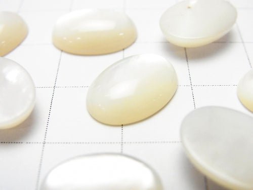 Hochwertige weiße Muschel (Silberlippen-Auster) AAA ovale Cabochon 14 x 10 mm 3 Stück