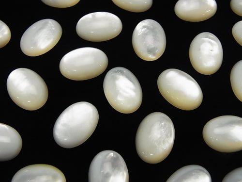 Hochwertige weiße Muschel (Silberlippen-Auster) AAA ovale Cabochon 14 x 10 mm 3 Stück