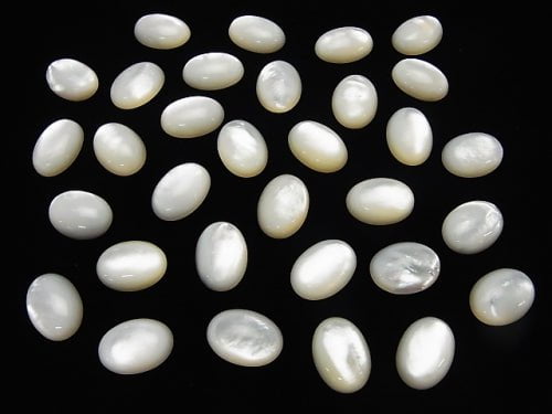 Hochwertige weiße Muschel (Silberlippen-Auster) AAA ovale Cabochon 14 x 10 mm 3 Stück