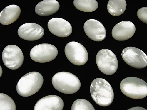 Hochwertige weiße Muschel (Silberlippen-Auster) AAA ovale Cabochon 16 x 12 mm 2 Stück