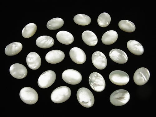 Hochwertige weiße Muschel (Silberlippen-Auster) AAA ovale Cabochon 16 x 12 mm 2 Stück