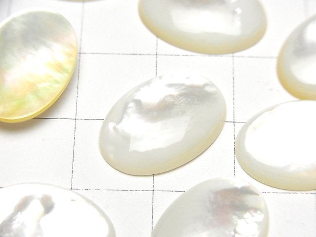 Hochwertige weiße Muschel (Silberlippen-Auster) AAA ovale Cabochon 18 x 13 mm 2 Stück