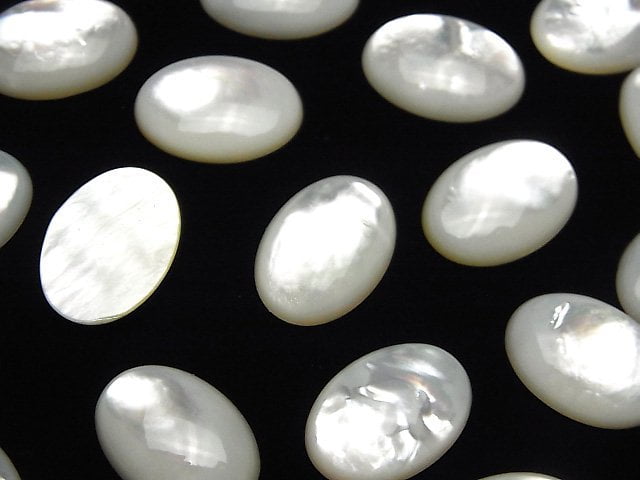 Hochwertige weiße Muschel (Silberlippen-Auster) AAA ovale Cabochon 18 x 13 mm 2 Stück