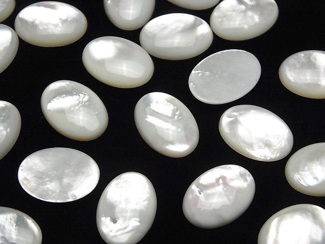 Hochwertige weiße Muschel (Silberlippen-Auster) AAA ovale Cabochon 18 x 13 mm 2 Stück