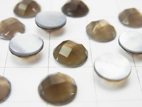 3pcs $7.79! White Shell xSmoky Crystal Quartz AAA Round Faceted Cabochon 8 x 8 mm 3 pcs