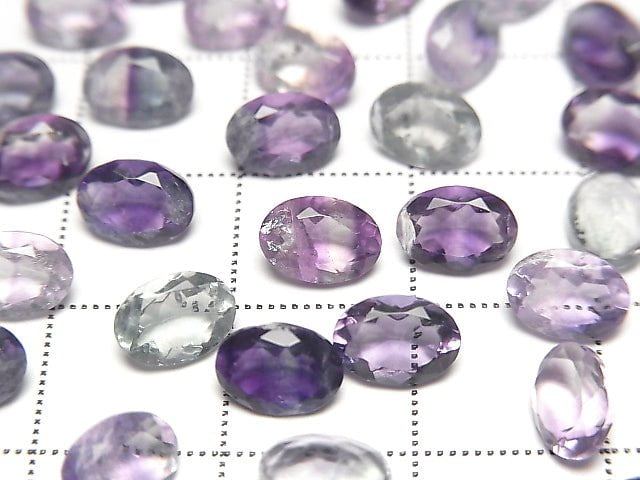 優質多色螢石 AAA 刻面橢圓裸石 7x5mm 3顆