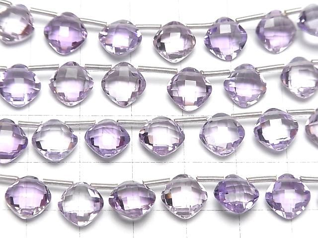 Hochwertiger Rosa Amethyst AAA Diamantform (Kissen-Schliff) 9x9mm Halbe oder 1 Strang (18 Stück)