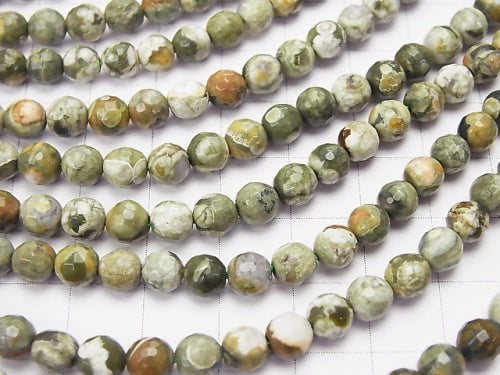 Rainforest Rhyolite 128Faceted Round 6mm half or 1strand beads (aprx.15inch/37cm)