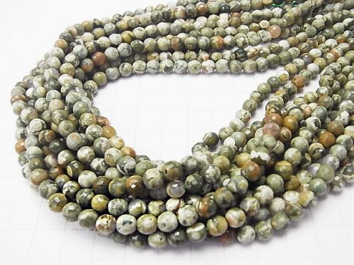 Rainforest Rhyolite 128Faceted Round 6mm half or 1strand beads (aprx.15inch/37cm)