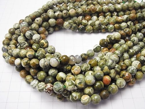 Rainforest Rhyolite 128Faceted Round 8mm half or 1strand beads (aprx.15inch/38cm)