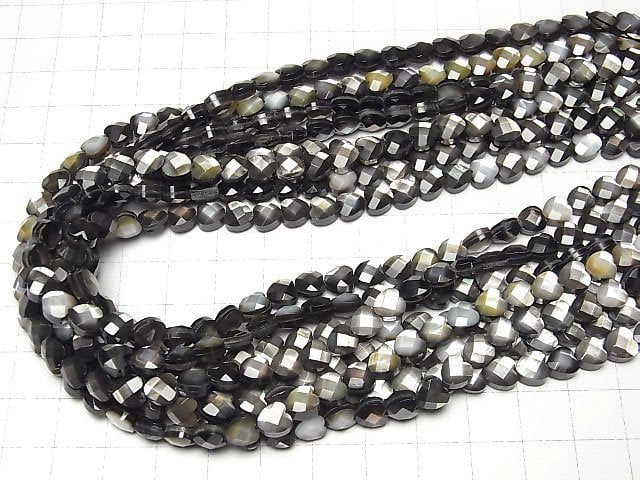 Hochwertige schwarze Muschel (Schwarze Lippen-Auster) Vertikales Loch Herzschnitt 6x6x4mm 1/4 oder 1Strang Perlen (ca. 38,1 cm)