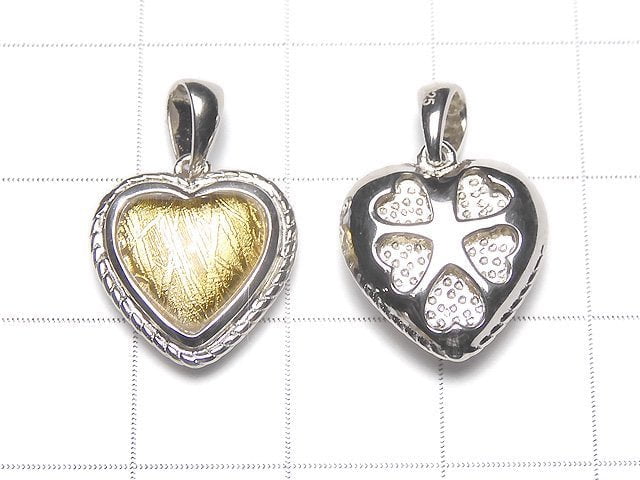 Meteorite (Muonionalusta) Heart Pendant 14 x 14 x 5 mm Yellow Gold Silver 925