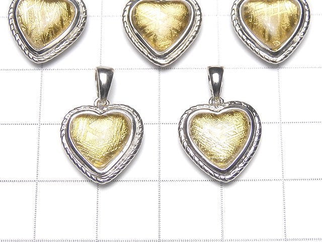 Meteorite (Muonionalusta) Heart Pendant 14 x 14 x 5 mm Yellow Gold Silver 925