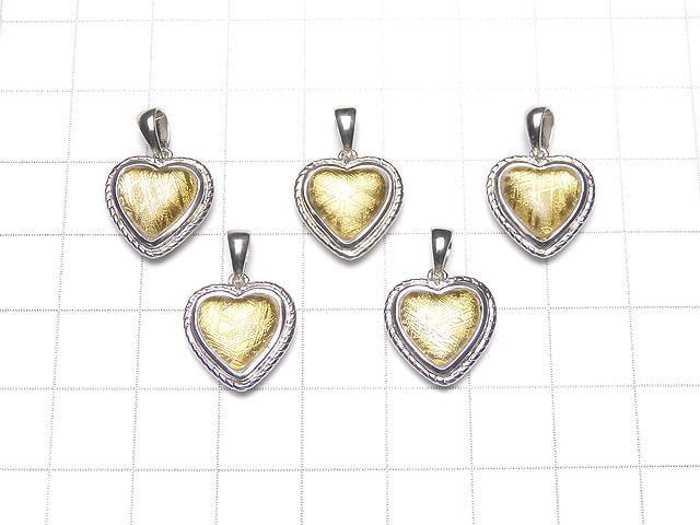 Meteorite (Muonionalusta) Heart Pendant 14 x 14 x 5 mm Yellow Gold Silver 925